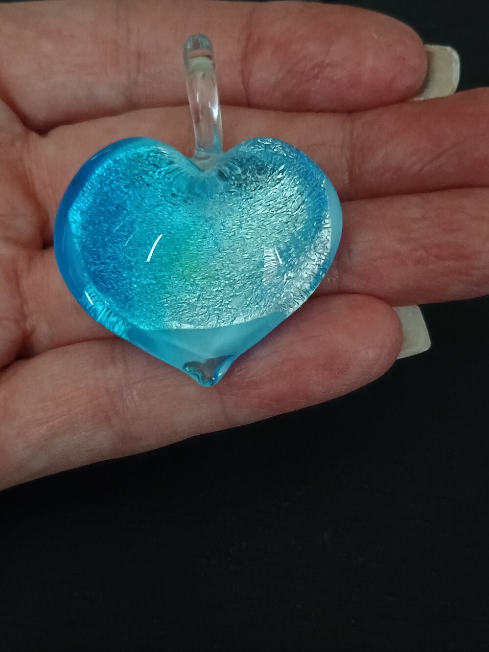 Blue Glass Heart Pendant - Jewelry